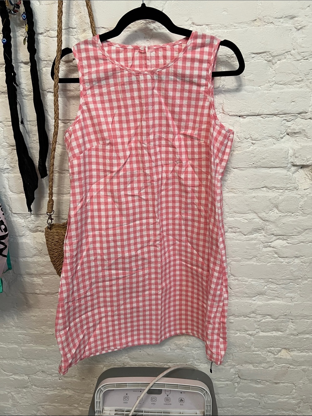 Pink and White Gingham Sleeveless Shift Dress - NWOT